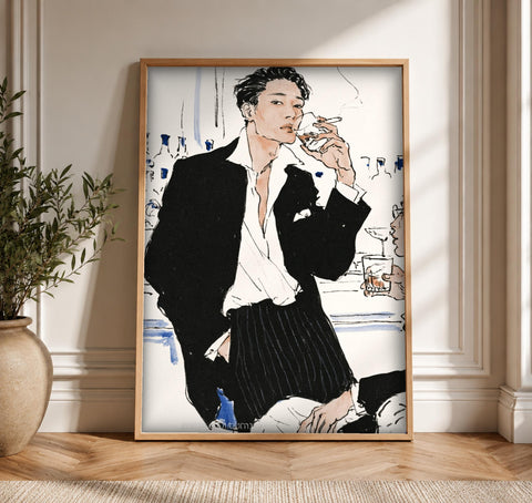 Masculine Wall Art, Moody Bar Gentleman, Whiskey Lover Gift, Framed Unframed or Digital