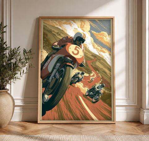 Vintage Moto Racing Wall Art, Classic Road Race Print, Framed Unframed or Digital