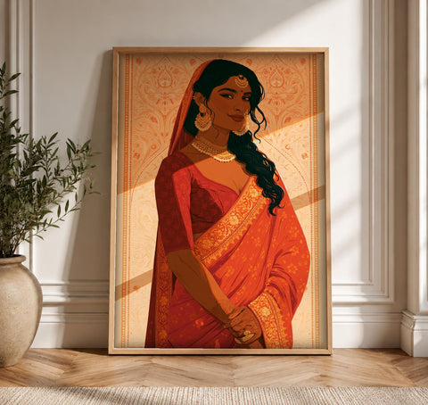 Indian Art Print, Mughal Bride Portrait, Cultural Decor, Framed Unframed or Digital