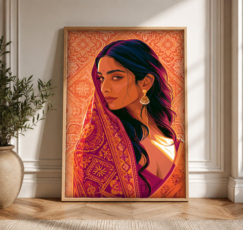 Indian Art, Mughal Court Lady Portrait, Cultural Decor, Framed Unframed or Digital