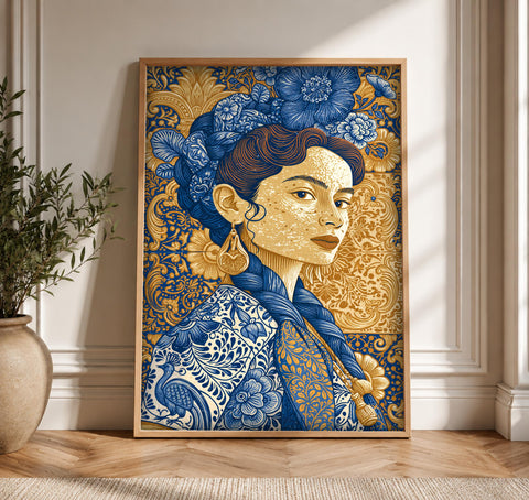 Mexican Folk Art, Colonial Mexico Portrait, Talavera Decor, Framed Unframed or Digital