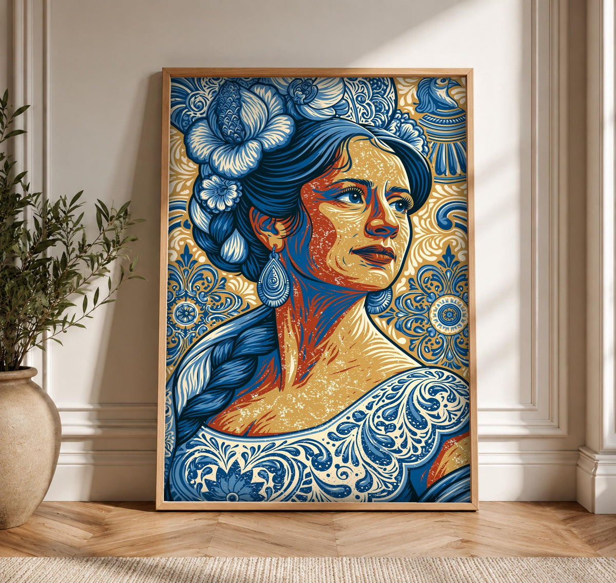Mexican Folk Art, Indigenous Noblewoman Print, Propaganda Poster, Framed Unframed or Digital