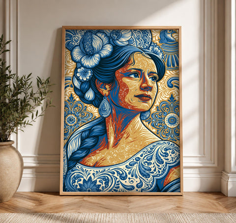 Mexican Folk Art, Indigenous Noblewoman Print, Propaganda Poster, Framed Unframed or Digital