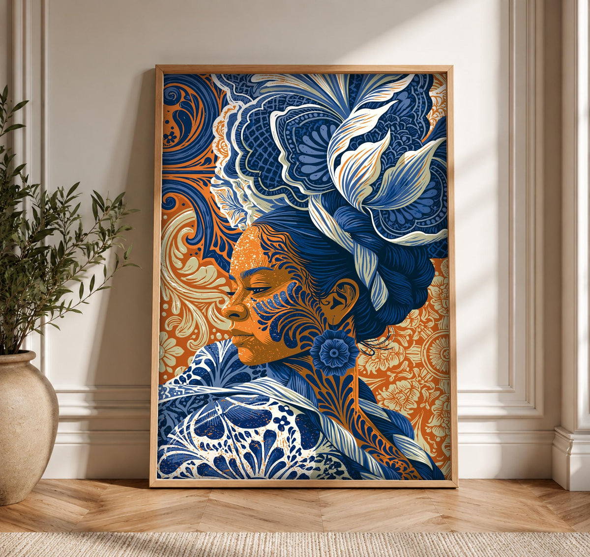Mexican Folk Art, Tehuana Woman Portrait, Cultural Decor, Framed Unframed or Digital