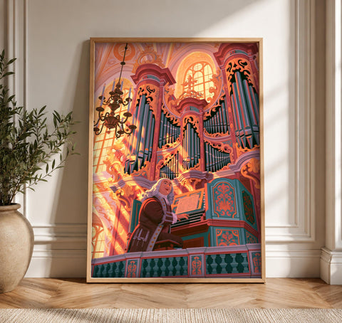 Church Organ Art, J.S. Bach Baroque Print, Religious Wall Decor, Framed Unframed or Digital
