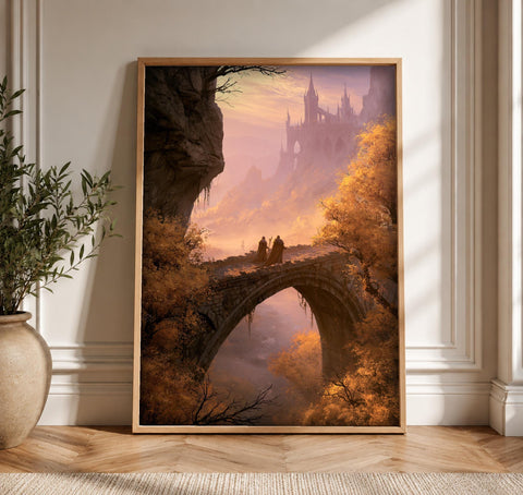 Medieval Wall Art, Dark Fantasy Castle Bridge Print, Framed Unframed or Digital