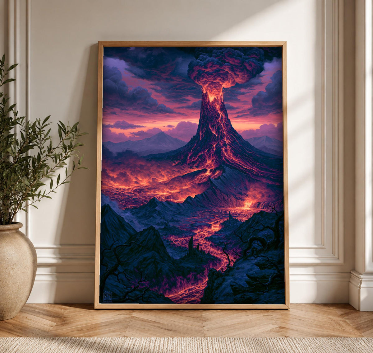 Volcanic Eruption Art, Ancient Catastrophe Lava Print, Framed Unframed or Digital