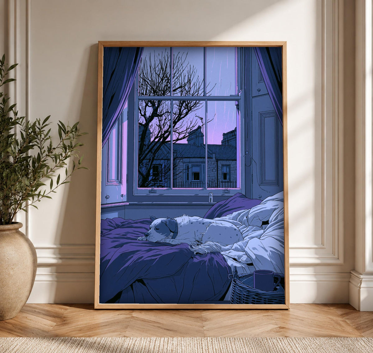 London Wall Art, Victorian Rainy Evening Dog Print, Framed Unframed or Digital