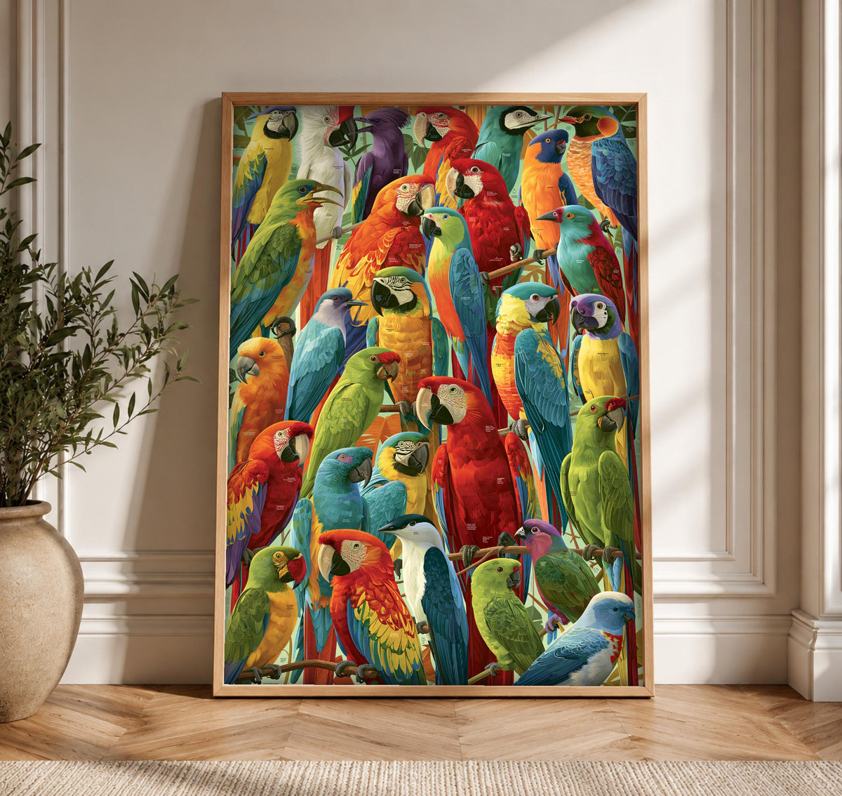 Wildlife Wall Art, Tropical Parrot Species Print, Framed Unframed or Digital