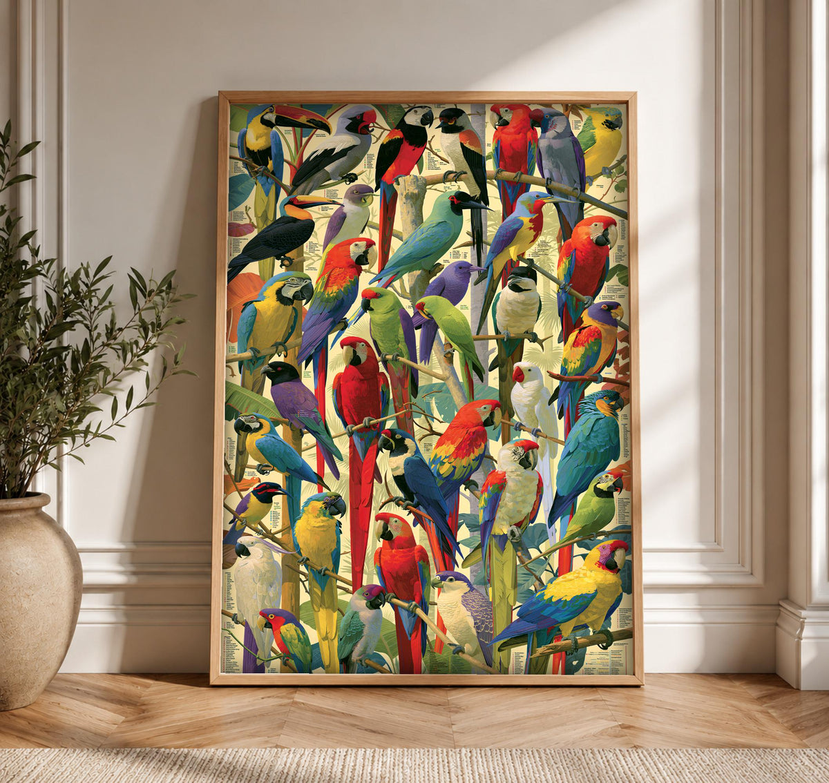 Tropical Bird Art, Exotic Parrot Macaw, Vibrant Wall Decor, Framed Unframed or Digital