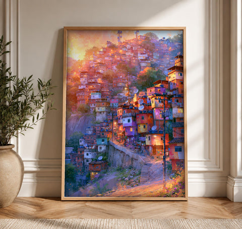 Favela City Art, Rio De Janeiro Hillside Print, Vibrant Cultural Decor, Framed Unframed or Digital