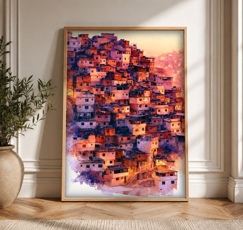 Urban Wall Art, Rio Favela Hillside, Vibrant Brazilian Print, Framed Unframed or Digital