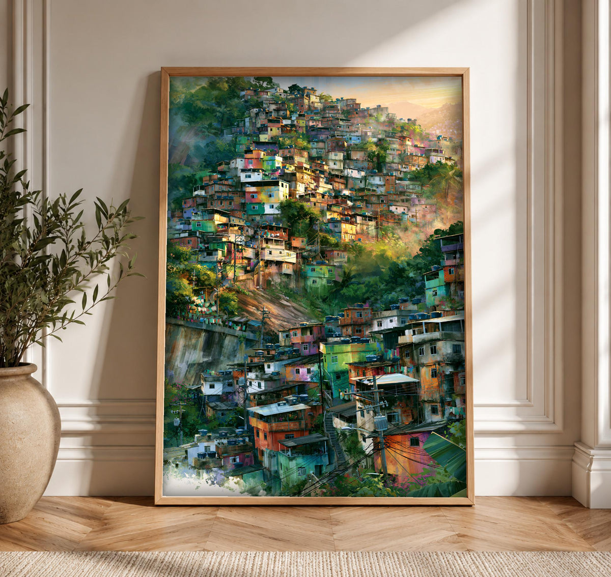 Urban Wall Art, Rio Favela Hillside, Vibrant Folk Print, Framed Unframed or Digital