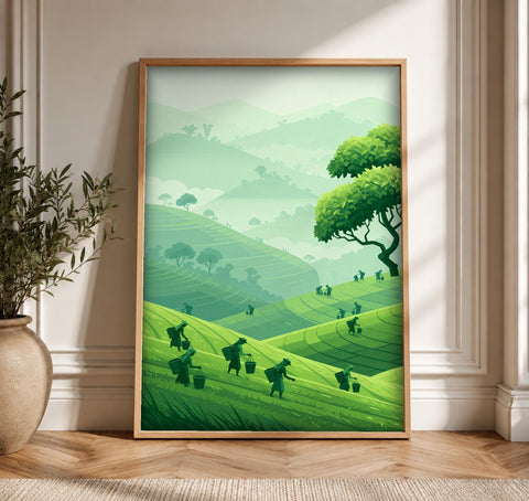 China Poster, Imperial Tea Fields, Ancient Harvest Cultural Decor, Framed Unframed or Digital