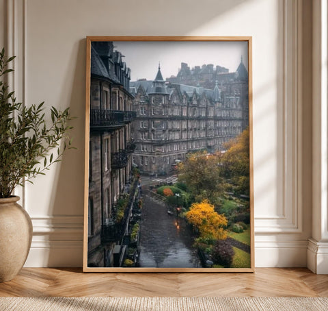 Medieval Wall Art, Edinburgh Castle Rain Print, Gothic Architecture, Framed Unframed or Digital