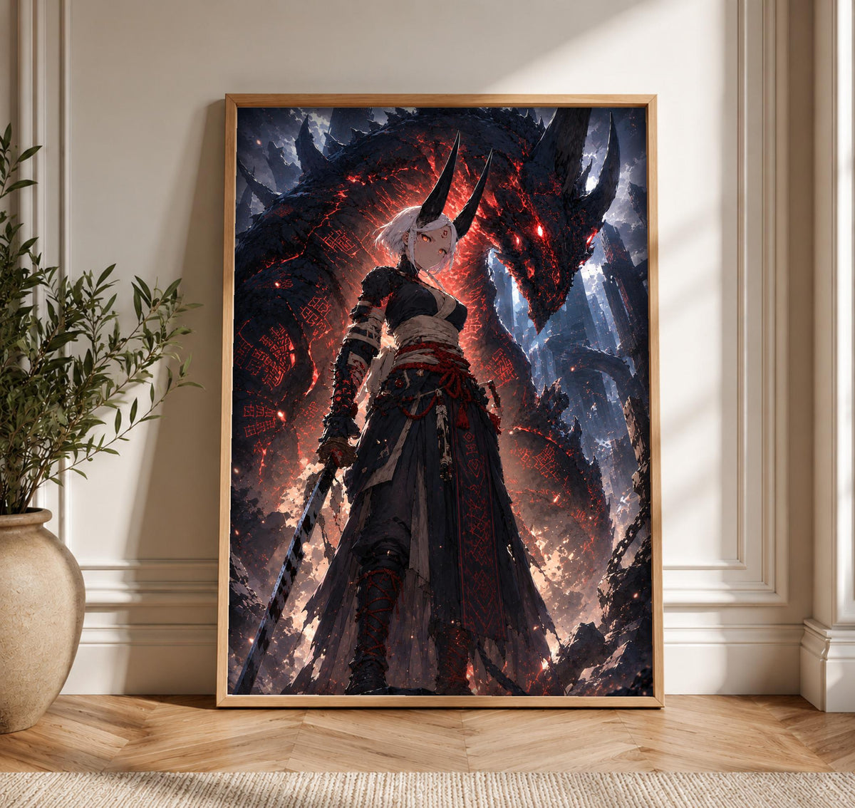 Dark Fantasy Art, Dragon Warrior Sword Print, Framed Unframed or Digital