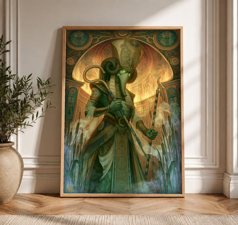 Ancient Egypt Art, Khnum Ram-God Deity, Dark Fantasy Mythology, Framed Unframed or Digital