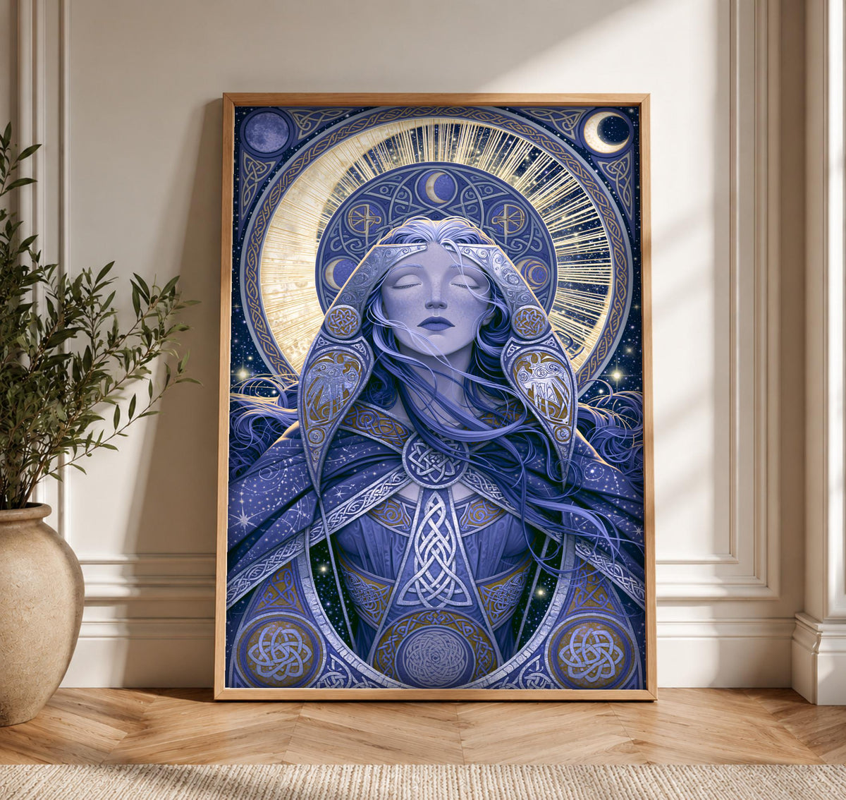 Celtic Goddess Art, Lunar Moon Deity Print, Dark Fantasy, Framed Unframed or Digital