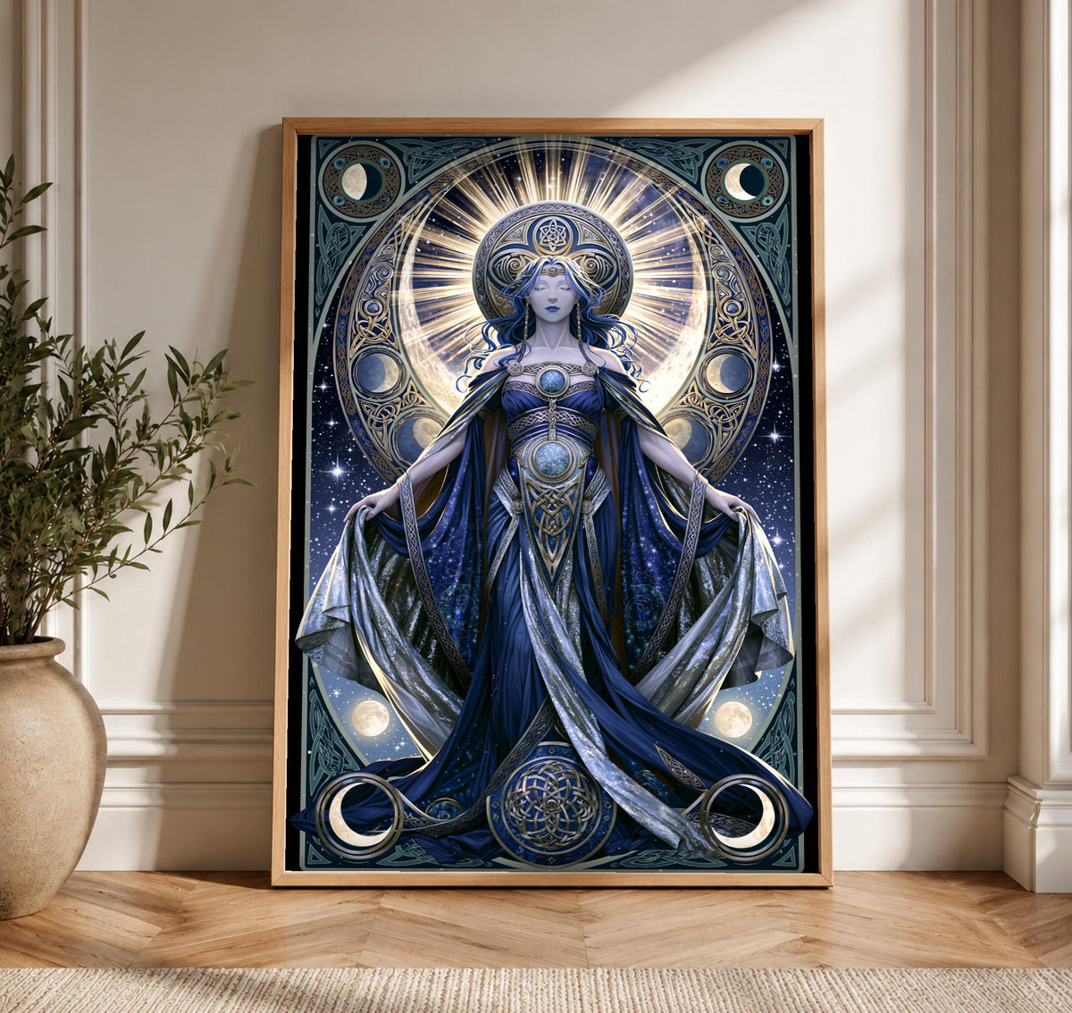 Celtic Moon Goddess Print, Dark Academia Decor, Framed Unframed or Digital