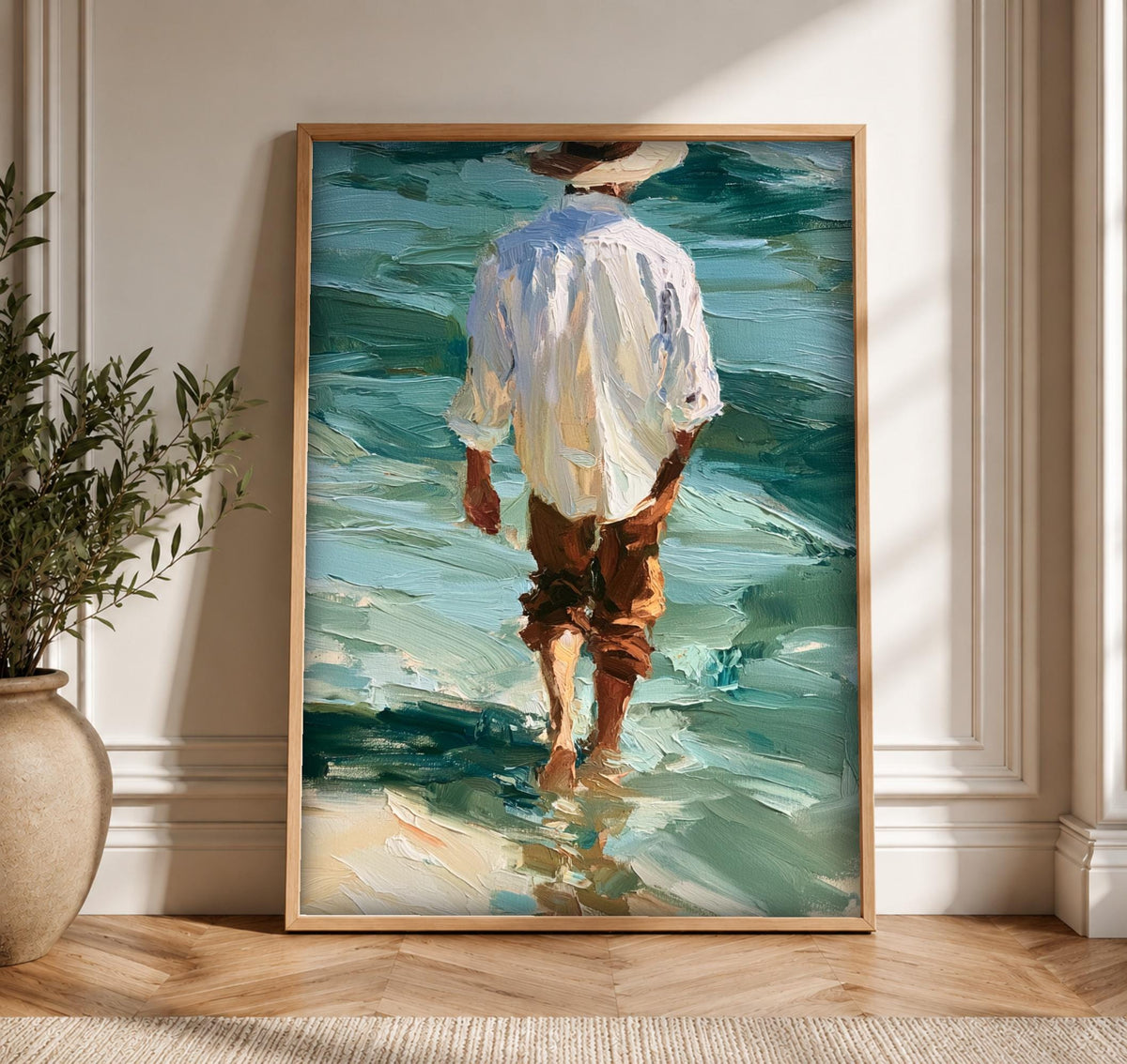 Coastal Wall Decor, Impressionist Beach Oil Painting Print, Framed Unframed or Digital
