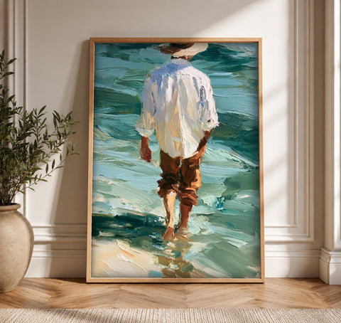 Coastal Wall Decor, Impressionist Beach Oil Painting Print, Framed Unframed or Digital