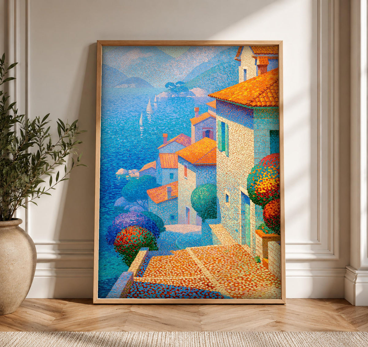 Italian Coast Wall Art, Mediterranean Village Print, Framed Unframed or Digital
