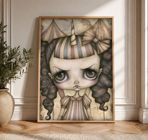 Dark Fantasy Art, Vintage Circus Poster, Gothic Decor, Framed Unframed or Digital