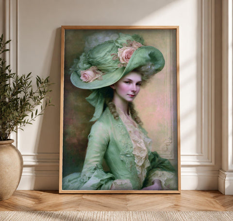Rococo Portrait Art, 18th Century Noblewoman, Vintage Wall Decor, Framed Unframed or Digital