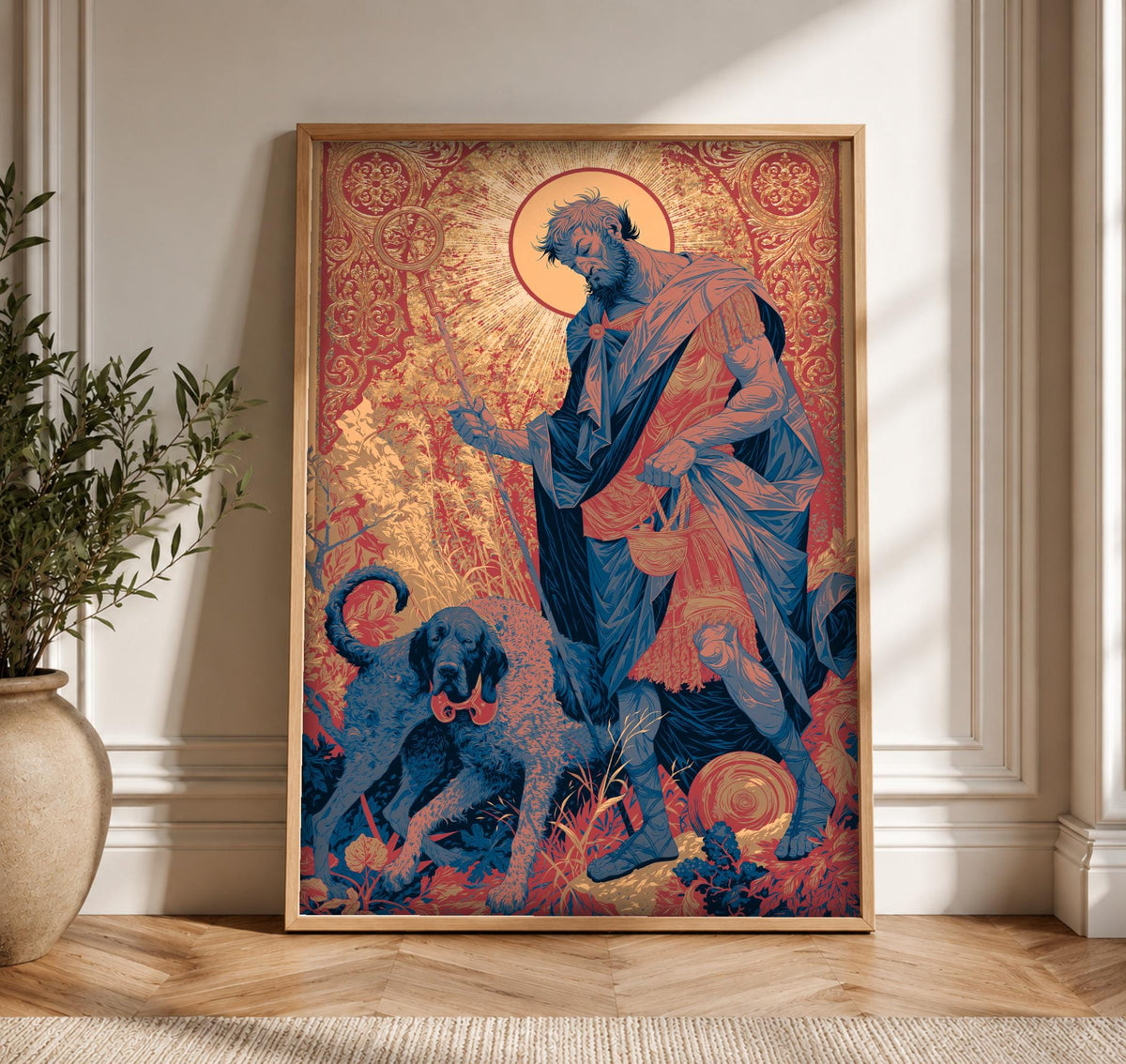 Christian Wall Art, Saint Roch Icon, Medieval Catholic Pilgrim, Framed Unframed or Digital