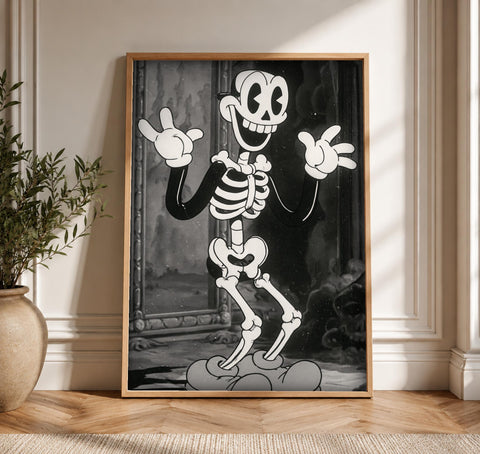Vintage Skeleton Art, Gothic Cartoon Poster, Man Cave Decor, Framed Unframed or Digital