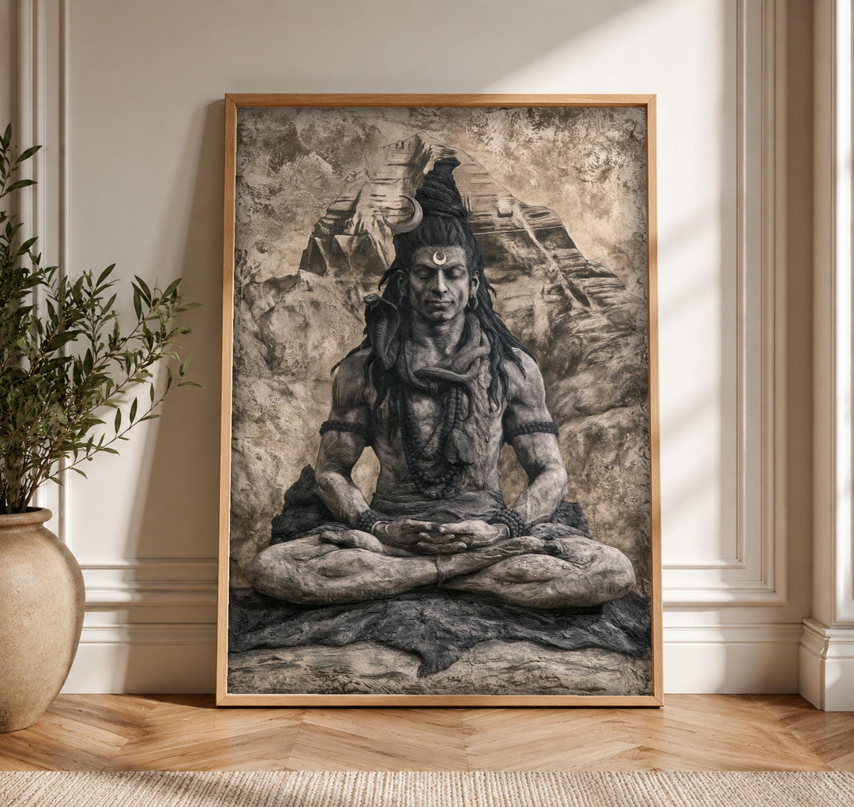 Spiritual Wall Art, Lord Shiva Meditating, Indian Decor, Framed Unframed or Digital