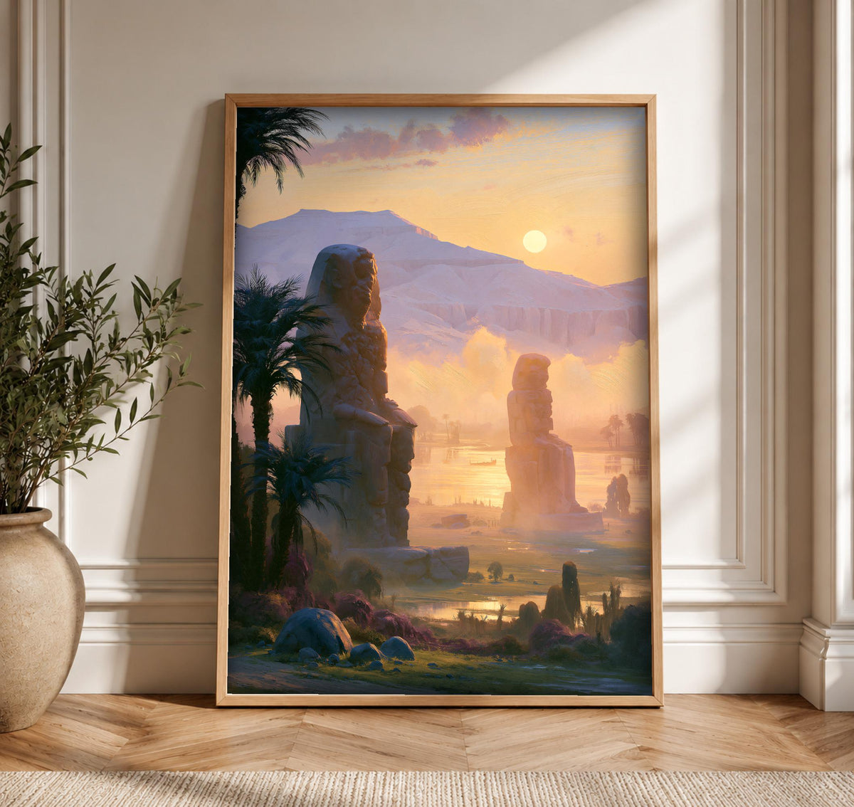 Ancient Egypt Art, Colossi of Memnon Nile Print, Masculine, Framed Unframed or Digital