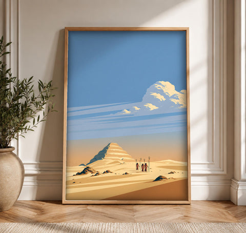 Ancient Egypt Art, Step Pyramid of Djoser, Cultural Decor, Framed Unframed or Digital
