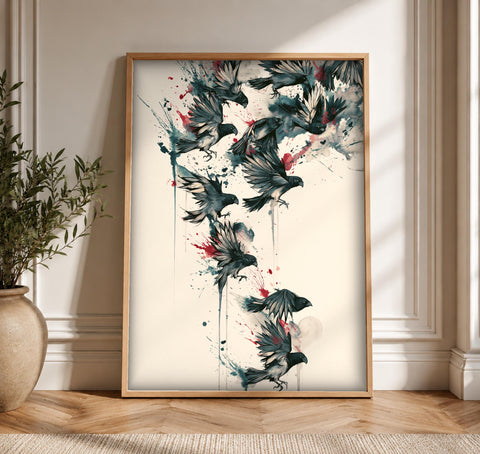 Dark Academia Art, Raven Flock Omen, Gothic Home Decor, Framed Unframed or Digital
