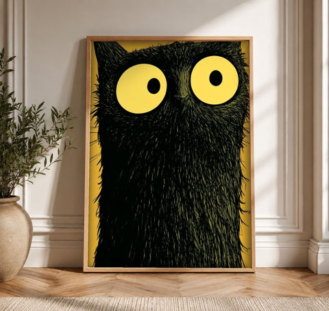 Black Cat Wall Art, Gothic Decor Print, Moody Feline, Framed Unframed or Digital
