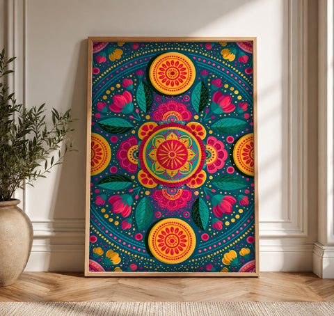 Indian Art, Mughal Mandala Medallion, Cultural Decor, Framed Unframed or Digital