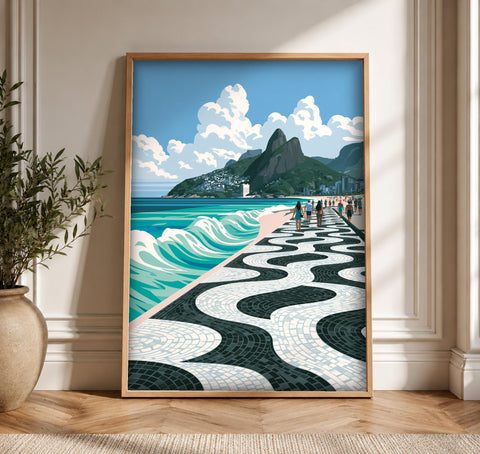Rio de Janeiro Print, Ipanema Boardwalk Mosaic Poster, Framed Unframed or Digital