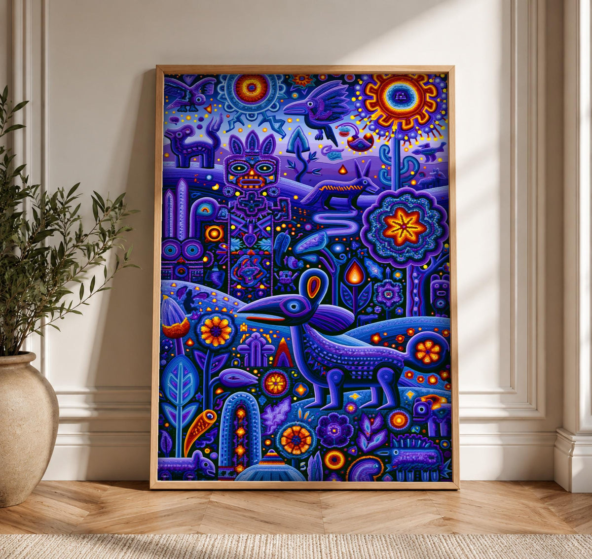 Mexican folk art, Huichol Deer Deity, Wixáritari, Cultural Decor, Framed Unframed or Digital