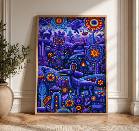 Mexican folk art, Huichol Deer Deity, Wixáritari, Cultural Decor, Framed Unframed or Digital