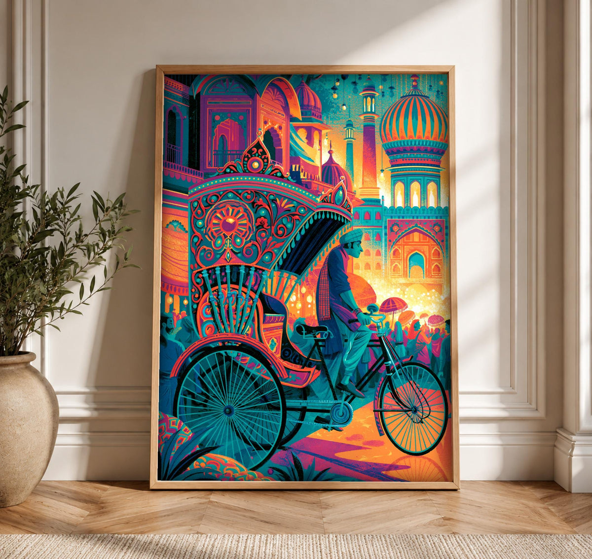 Mughal Empire Art, Old Delhi Rickshaw Print, Indian Decor, Framed Unframed or Digital