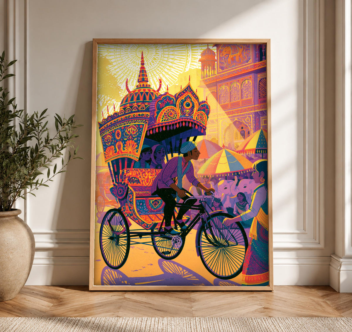 Indian Art Print, Jaipur Rickshaw Bazaar Poster, Vibrant Cultural Decor, Framed Unframed or Digital