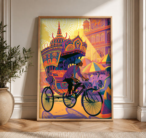 Indian Art Print, Jaipur Rickshaw Bazaar Poster, Vibrant Cultural Decor, Framed Unframed or Digital