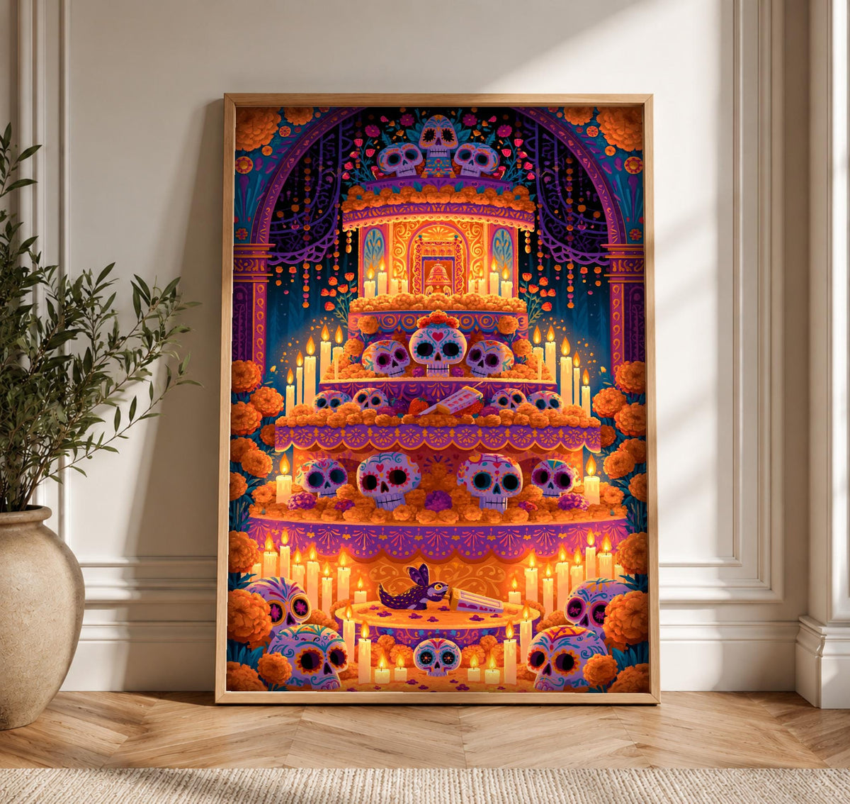 Mexican Folk Art, Día de Muertos Altar Print, Cultural Decor, Framed Unframed or Digital