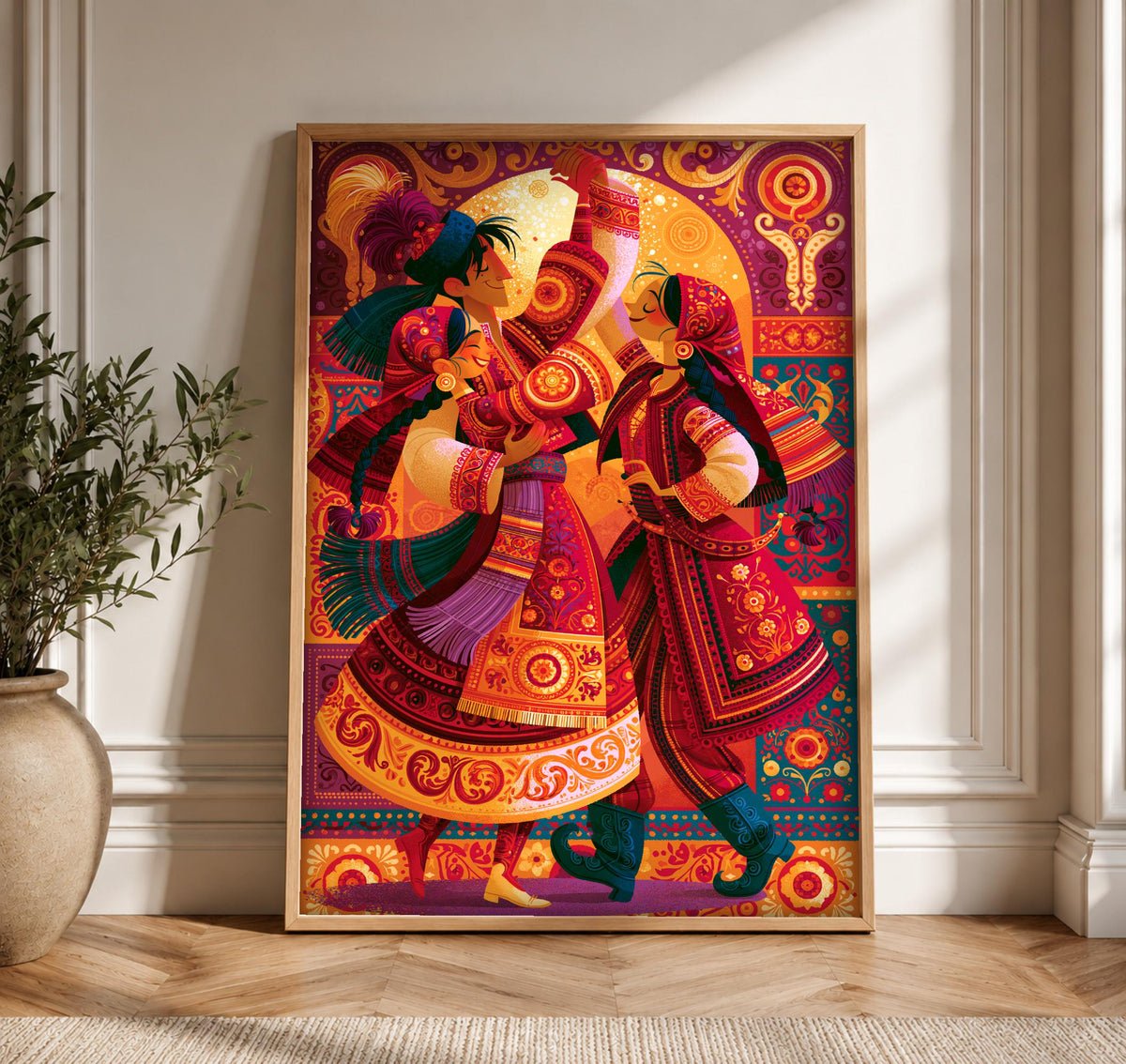 Folk Art, Central Asian Dance Print, Silk Road Decor, Framed Unframed or Digital