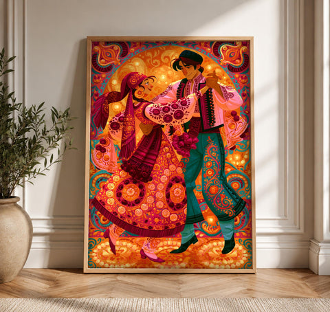 Folk Art, Slavic Dance Print, Traditional Costume Decor, Framed Unframed or Digital