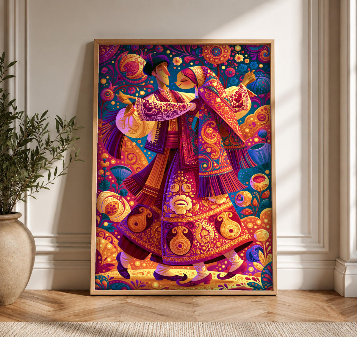 Folk Art, Traditional Dance Couple, Silk Road Costume Print, Framed Unframed or Digital