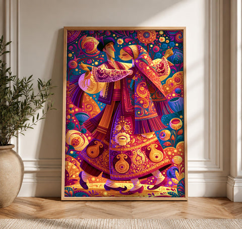 Folk Art, Traditional Dance Couple, Silk Road Costume Print, Framed Unframed or Digital