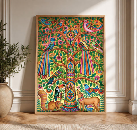 Indian Folk Art, Tree of Life, Nature Print, Framed Unframed or Digital