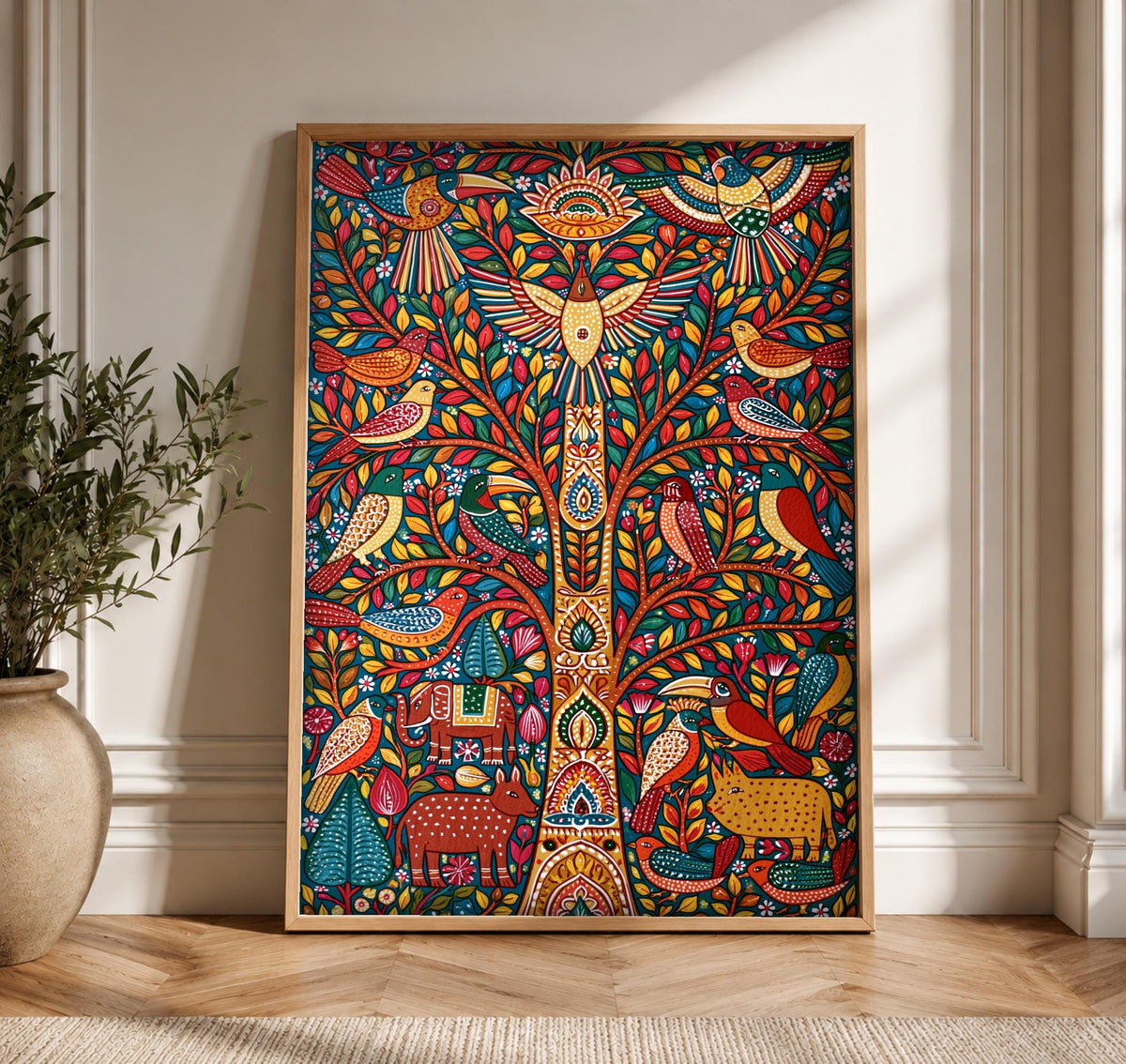 Indian Folk Art, Madhubani Tree of Life, Cultural Decor, Framed Unframed or Digital