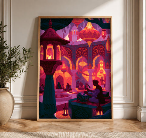 Mughal Court Art, Indian Empire Music Print, Islamic Decor, Framed Unframed or Digital